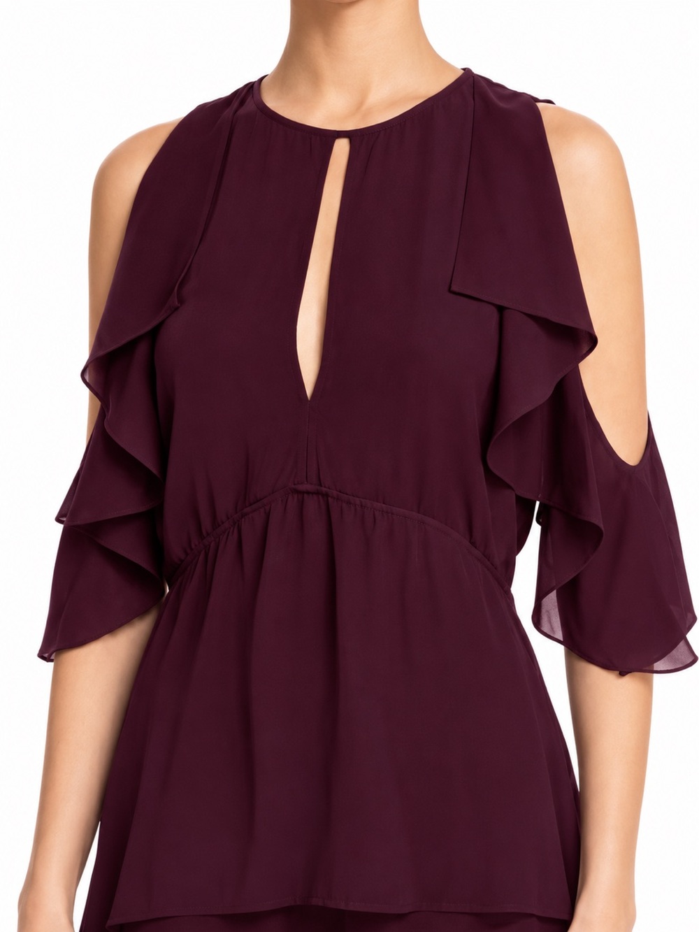 Like New Theory Desiraya B Sennia Plum Ruffle Cold Shoulder Blouse Top M